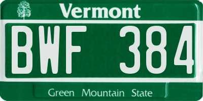 VT license plate BWF384