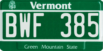VT license plate BWF385