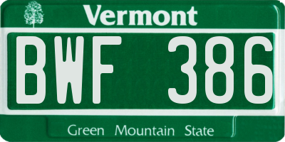 VT license plate BWF386