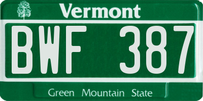 VT license plate BWF387
