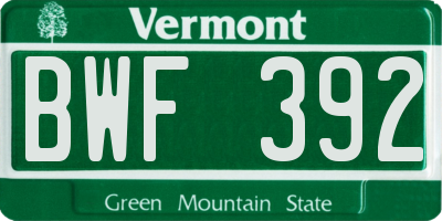 VT license plate BWF392