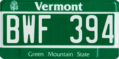 VT license plate BWF394
