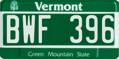 VT license plate BWF396