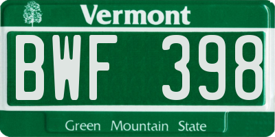 VT license plate BWF398