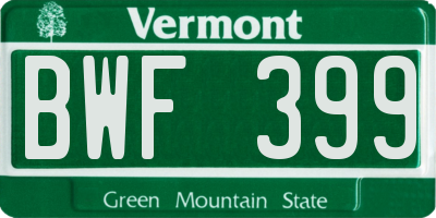 VT license plate BWF399