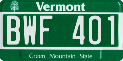 VT license plate BWF401