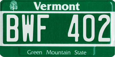 VT license plate BWF402