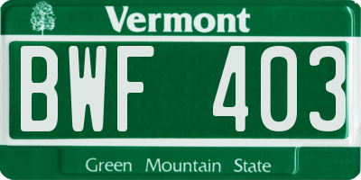 VT license plate BWF403