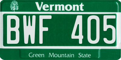 VT license plate BWF405