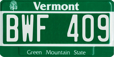 VT license plate BWF409