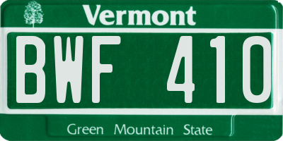 VT license plate BWF410