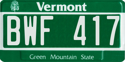 VT license plate BWF417