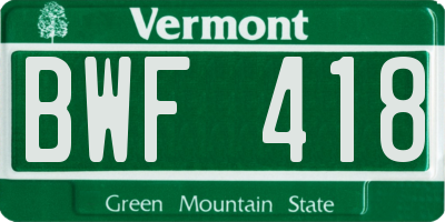 VT license plate BWF418