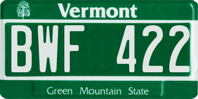 VT license plate BWF422