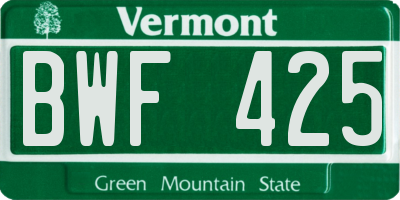 VT license plate BWF425