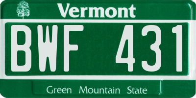 VT license plate BWF431