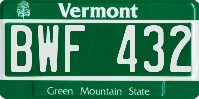 VT license plate BWF432