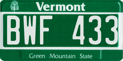 VT license plate BWF433