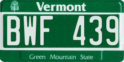VT license plate BWF439
