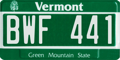 VT license plate BWF441