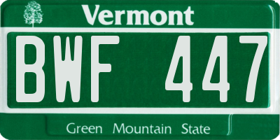 VT license plate BWF447