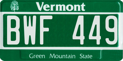 VT license plate BWF449