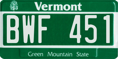 VT license plate BWF451