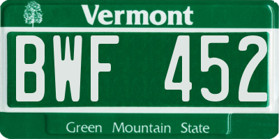 VT license plate BWF452