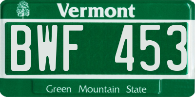 VT license plate BWF453