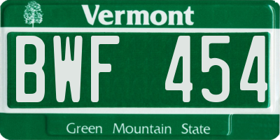 VT license plate BWF454