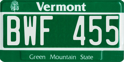 VT license plate BWF455