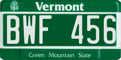 VT license plate BWF456