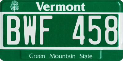 VT license plate BWF458