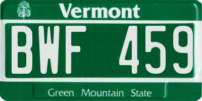 VT license plate BWF459
