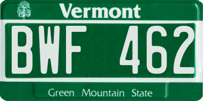 VT license plate BWF462