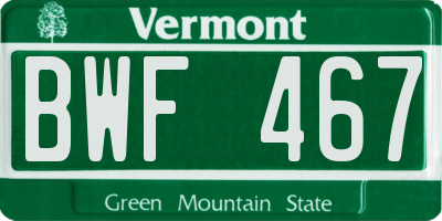 VT license plate BWF467