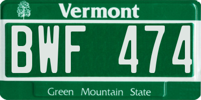 VT license plate BWF474