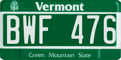 VT license plate BWF476
