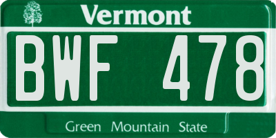 VT license plate BWF478