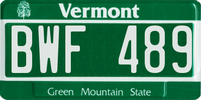 VT license plate BWF489