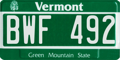 VT license plate BWF492