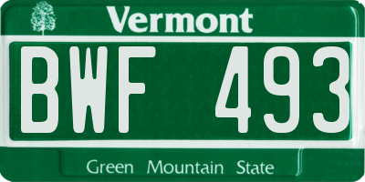 VT license plate BWF493