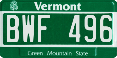 VT license plate BWF496