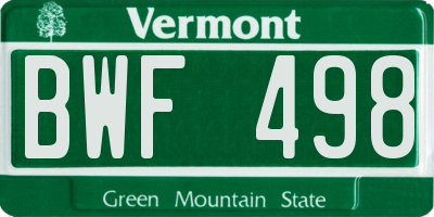 VT license plate BWF498