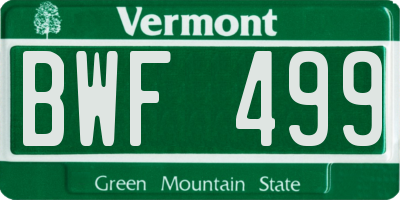 VT license plate BWF499
