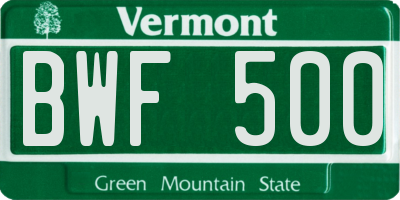 VT license plate BWF500