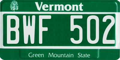 VT license plate BWF502