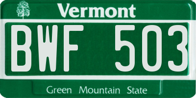 VT license plate BWF503