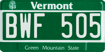 VT license plate BWF505