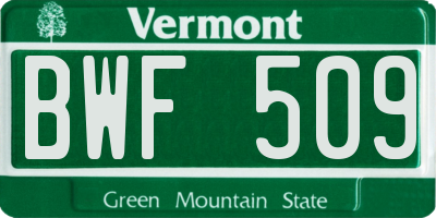 VT license plate BWF509